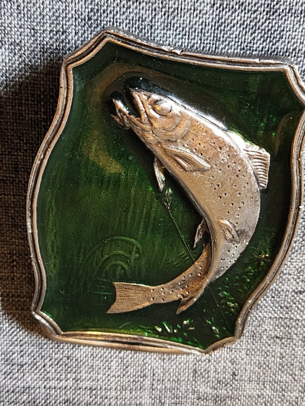 Raintree Metal Alloy W/ Green Enamel Trout Belt Buckle